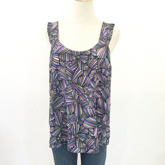 Marc by Marc Jacobs Purple Geometric Print Arielle 100% Silk Pleated Straps - Picture 2 of 8